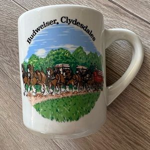 Vintage Budweiser Clydesdale horse drawn wagon coffee cup mug white